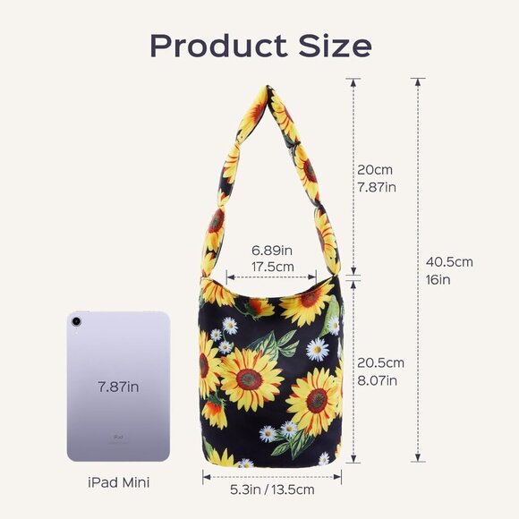 Small Bucket Bag for Women Floral Printed Shoulder Purses Mini Hobo Bag Top Hand - Picture 4 of 7
